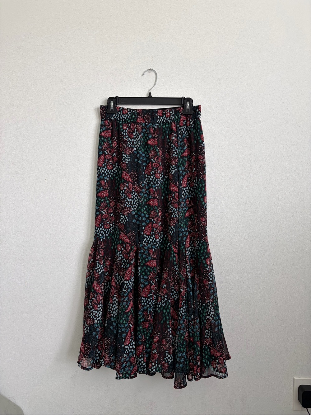 LOFT Black Maxi Skirt with Pink & Teal Floral Print - Picture 4 of 5